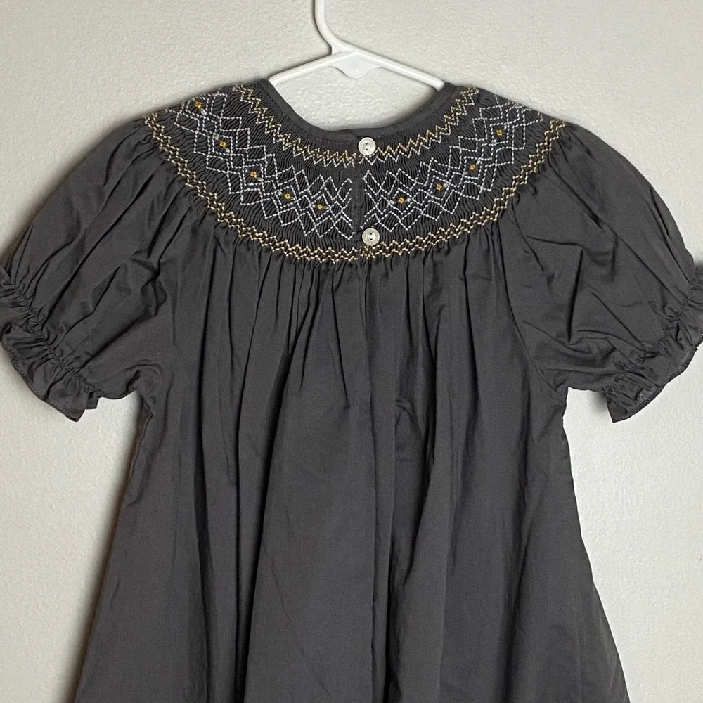 Rosalina Collections Smocked Dress Girls‎ 3T Gray Puff Sleeve Embroidered